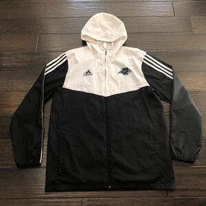 Adidas Windbreakers Jacket Mens M Carolina Panthers Logo NFL Black White Hoodie
